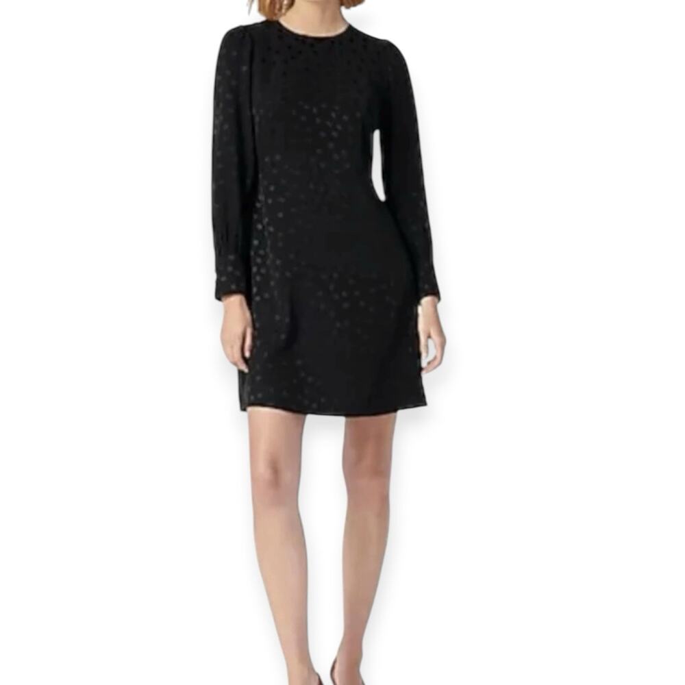 J. Crew Black Jacquard Dot Long Sleeve Shift Dress Size 6